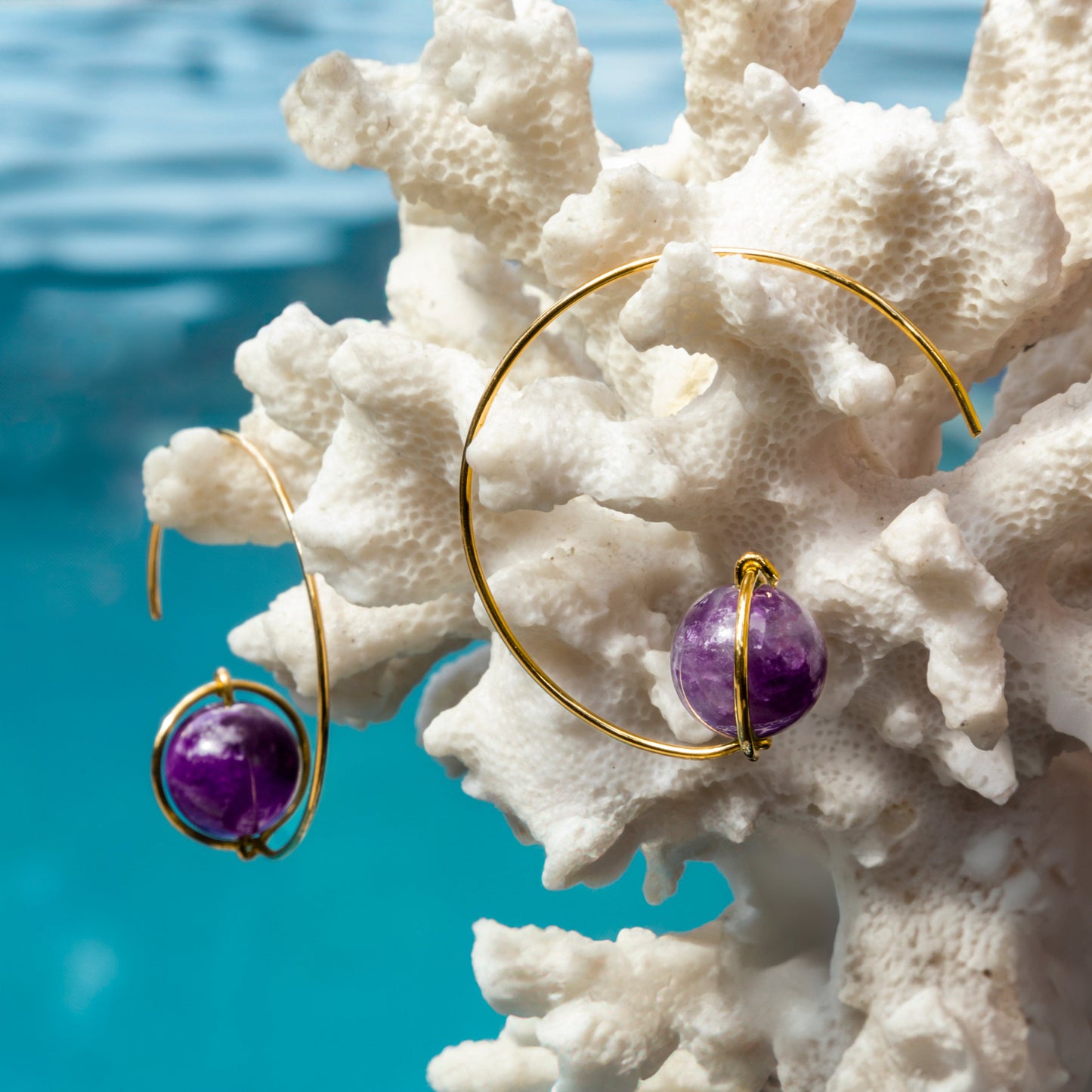 Calypsos Island Boutique Earrings Jupiter - Amethyst Beaded Hoop Earrings