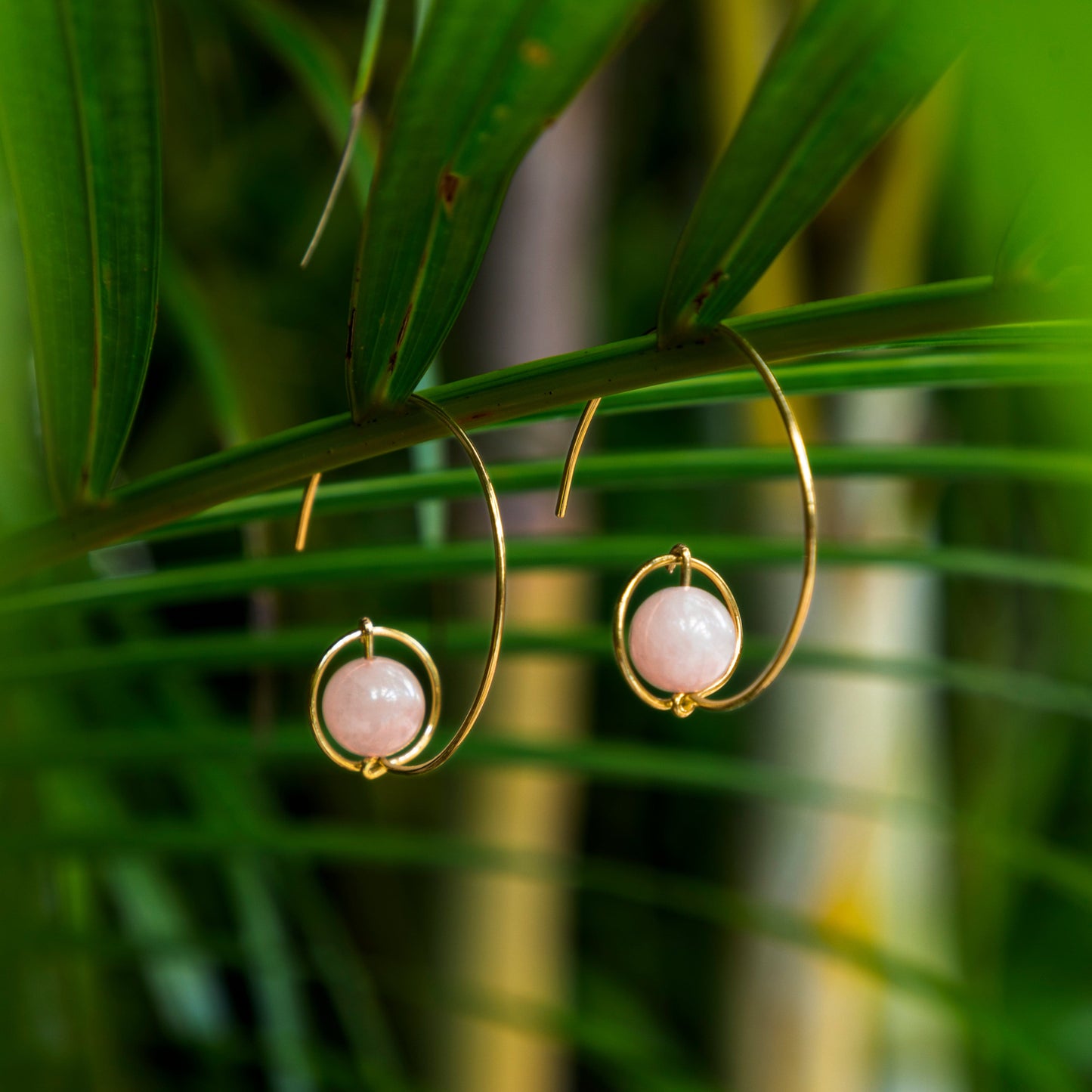 Calypsos Island Boutique Earrings Venus – Rose Quartz Beaded Hoop Earring