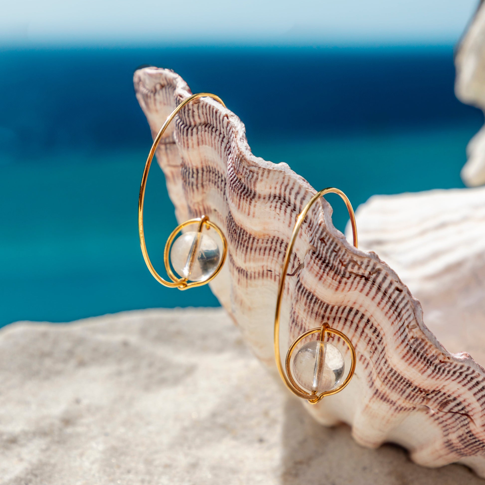 Calypsos Island Boutique Earrings Luna – Clear Quartz Beaded Hoop Earring