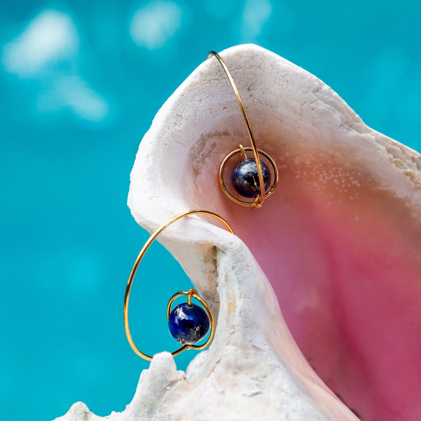 Calypsos Island Boutique Earrings Neptune – Lapis Lazuli Beaded Hoop Earring