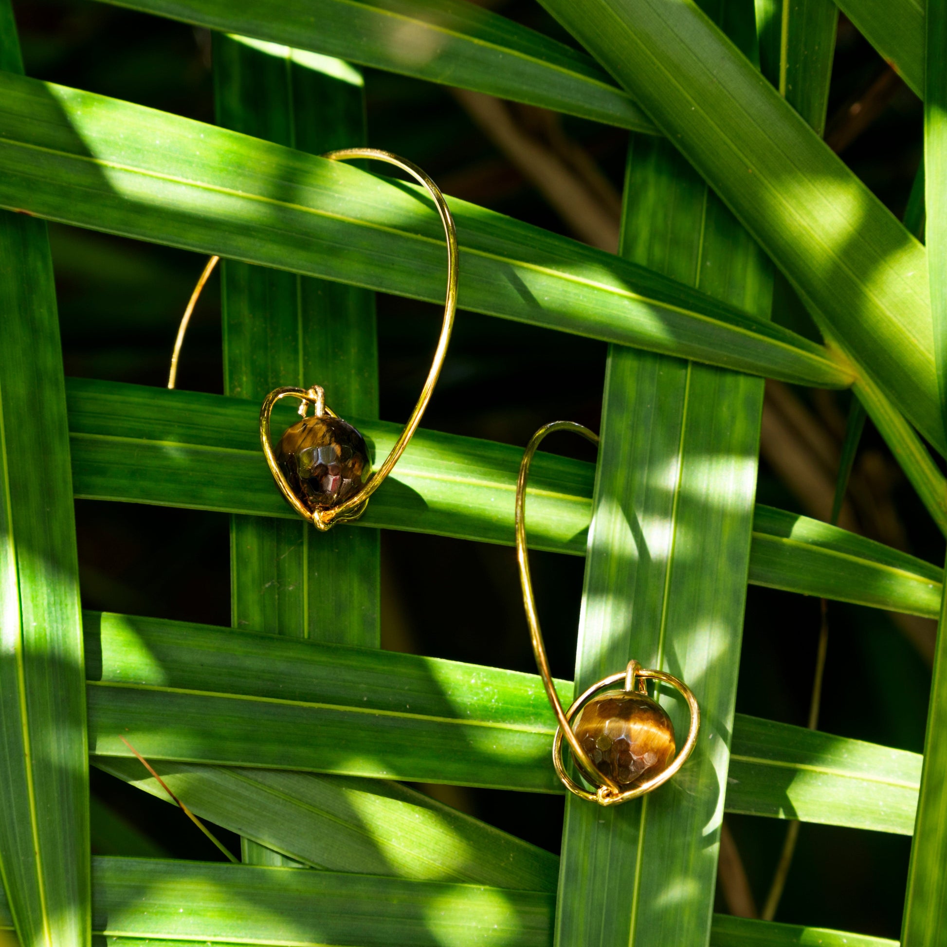 Calypsos Island Boutique Earrings Terra – Tiger's Eye Beaded Hoop Earring