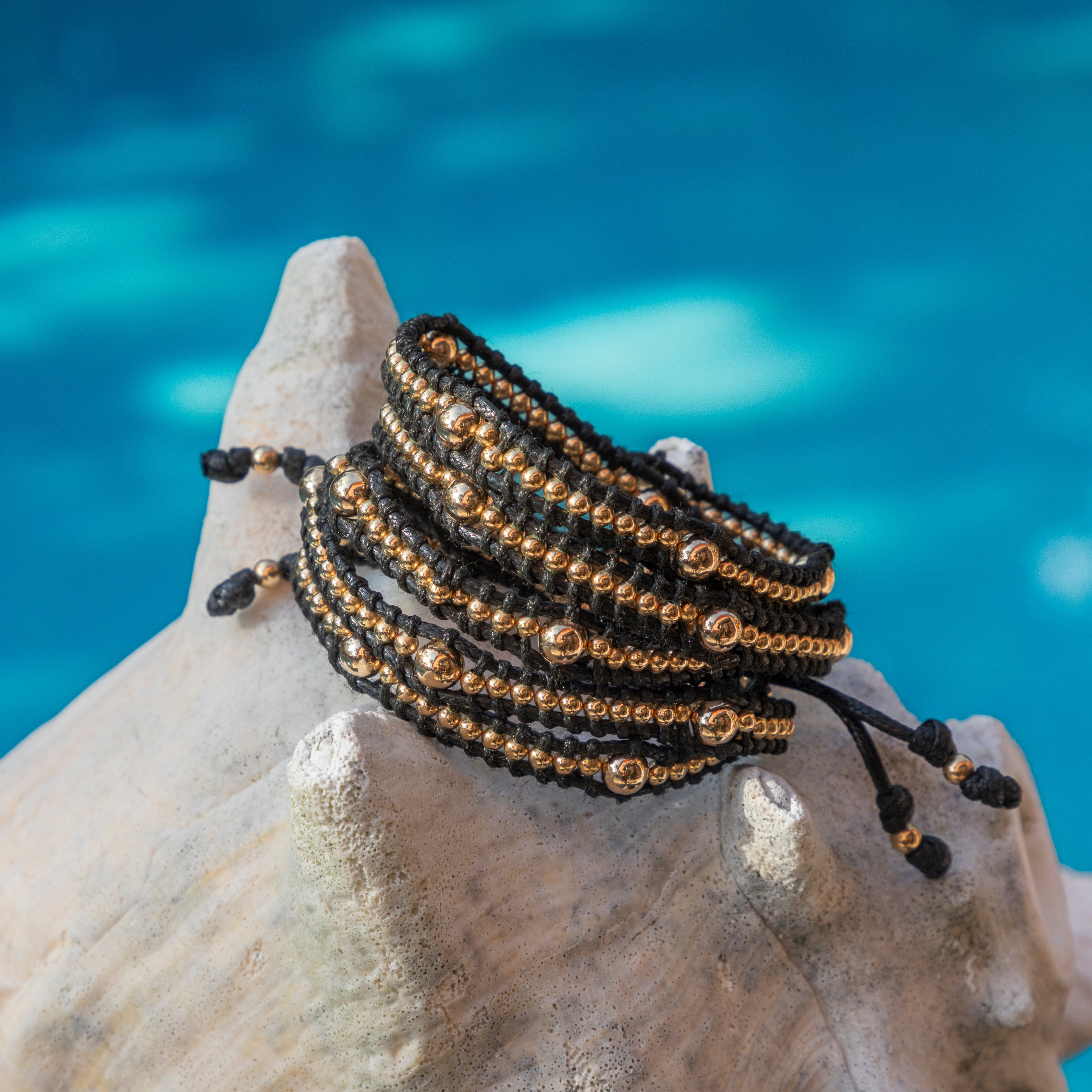 Beliano Bracelet with Ebony Beads & 24K Gold - Lifestyle 2024 Jewelry - Macrame Bracelet - Lifestyle Bracelet - Wooden Bracelet