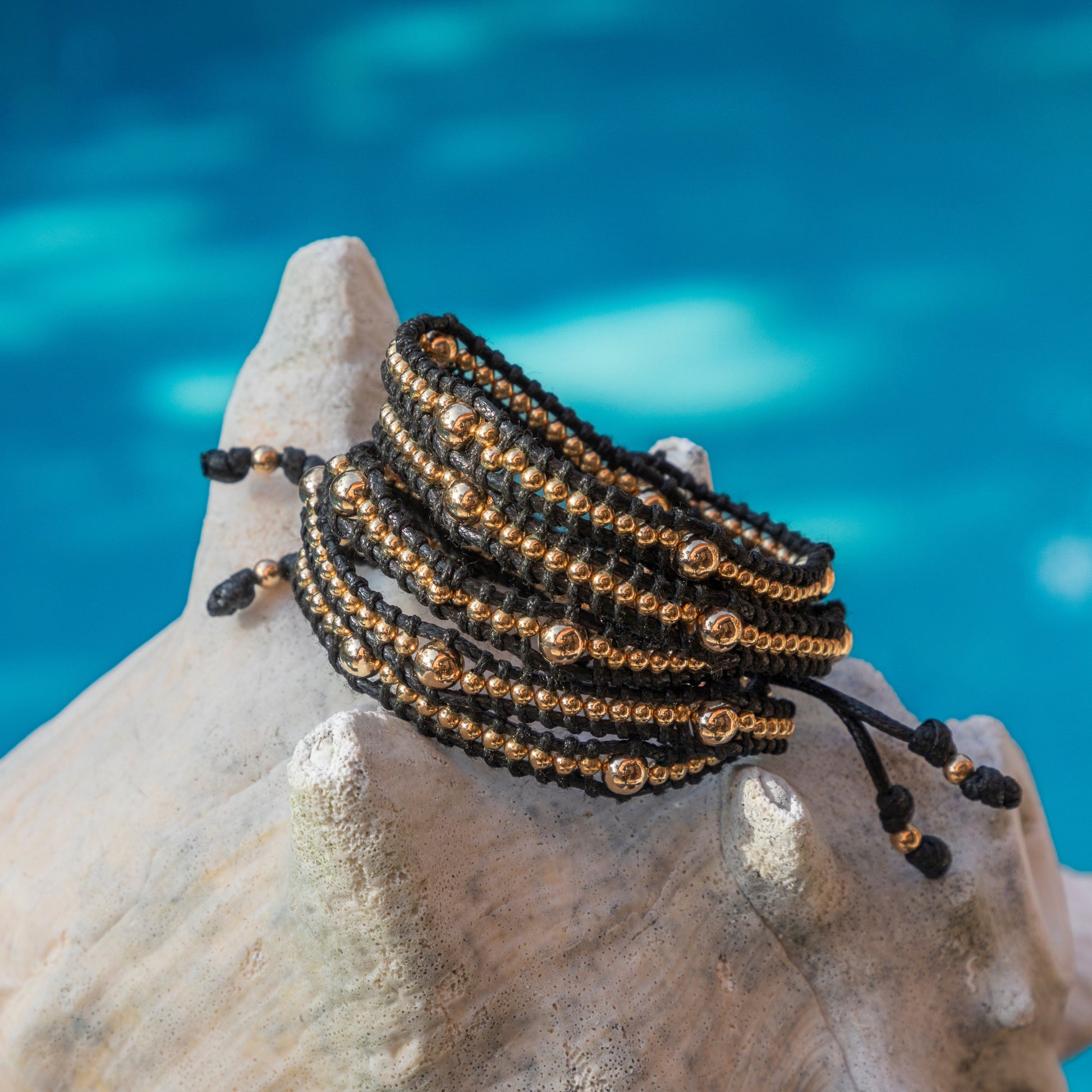 Calypsos Island Boutique Wrap St. Armands – Gold Bead Macrame Wrap Bracelet